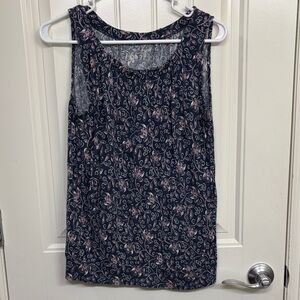 Loft Floral Sleeveless Top - Navy and Pink